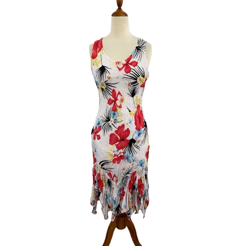 Tropical Floral Handkerchief Hem Dress with Full Lining